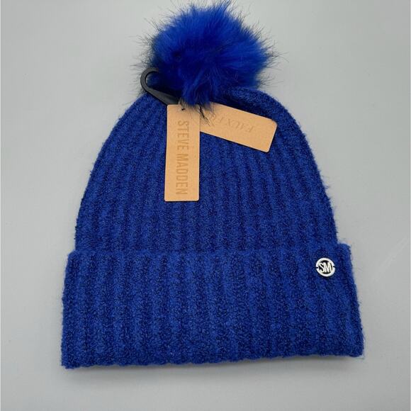 Steve Madden Beanie Womens One Size Blue Warm Cozy Modern Bright Vibrant Winter - Picture 1 of 6